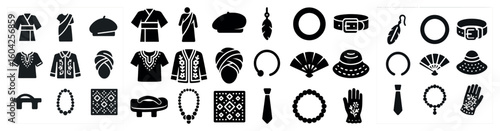 Traditional clothing silhouette icons set – outline, fashion, cultural symbols
