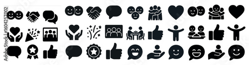 Teamwork and friendship icons set – solid, filled, community and collaboration symbols