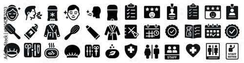 Spa and wellness solid icons set – skincare, relaxation, beauty symbols