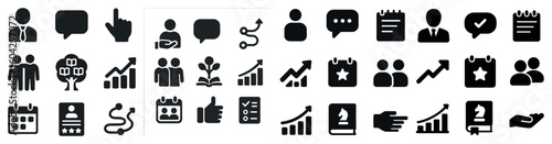 Business development solid icons set – growth, strategy, management graphics
