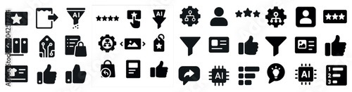 E-commerce and ai solid icons set – filled, shopping and technology symbols