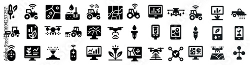 Agricultural technology icons set – solid, farming, smart agriculture graphics