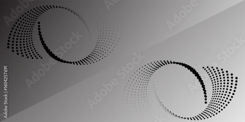 Abstract black dotted circular shapes on a smooth gradient gray background, creating a modern, minimal, and futuristic visual design.