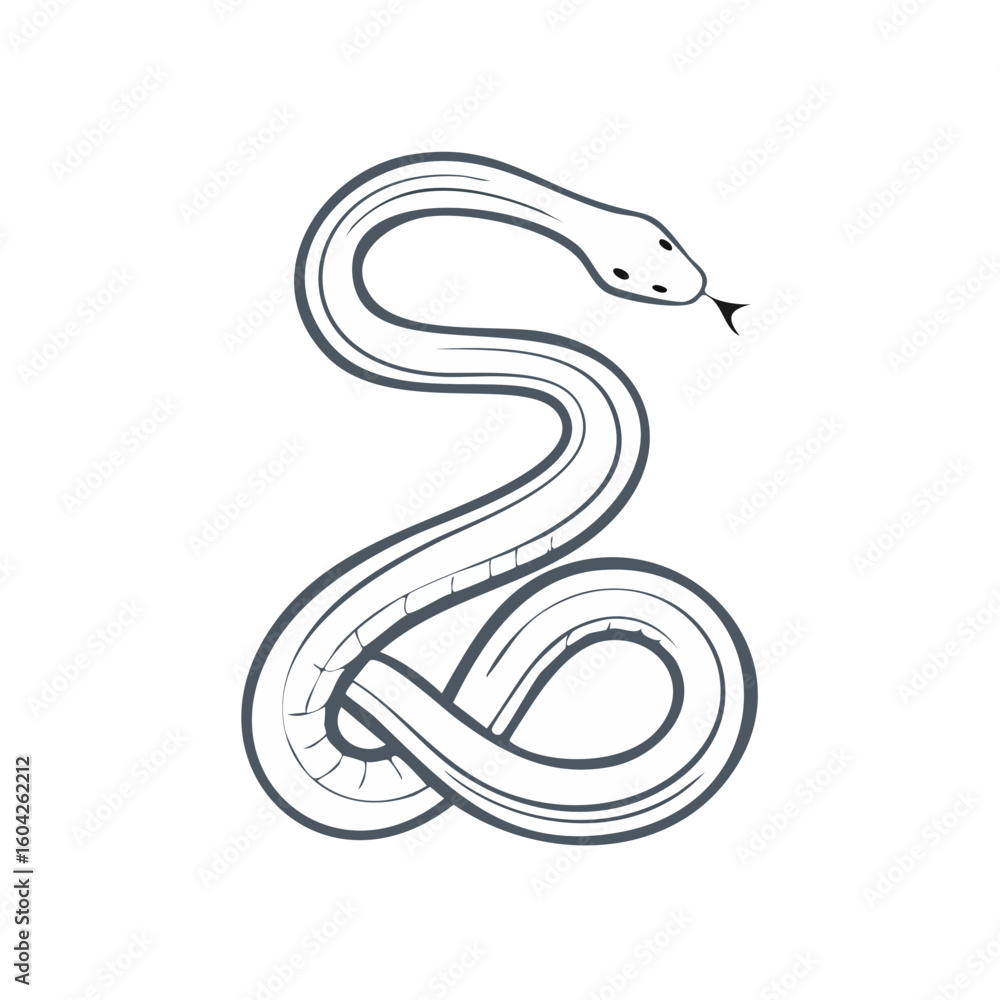 Fototapeta premium Minimalist White Snake Coiled on Black Background Simple Serpentine Reptile Graphic Element Reptilian Icon