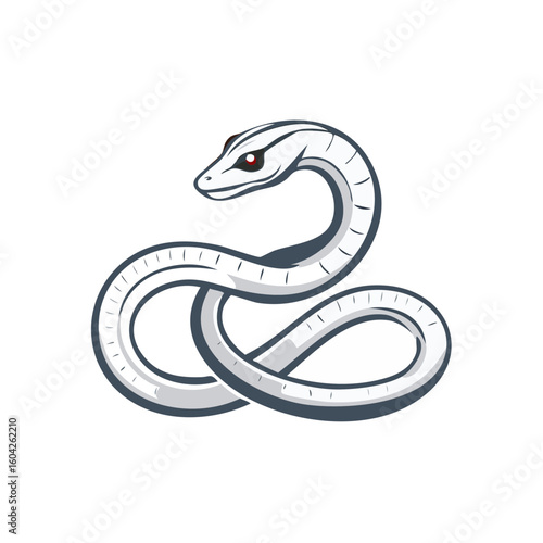 Coiled white snake cartoon with red eye symbol vector illustration