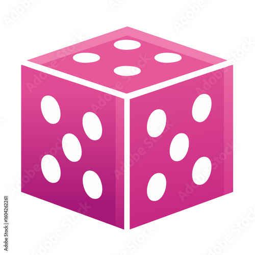 Magenta Dice with White Dots on Black Background. Conceptual illustration.