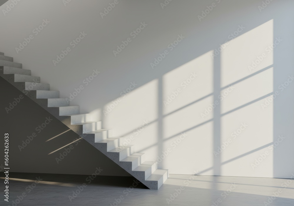 Fototapeta premium Minimalist Stairs with Shadow on Wall Empty Space Abstract Background Architecture