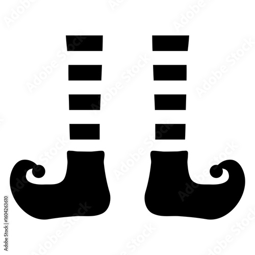 Tiempo de Navidad. Icono con piernas con medias y botas de elfo de Santa Claus para tarjetas y felicitaciones