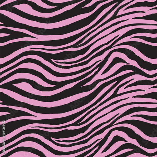 Zebra Seamless Pattern. Black and Pink. Animal Background. Vector Template For Fabric, Textile, Wallpaper, Wrapping Paper
