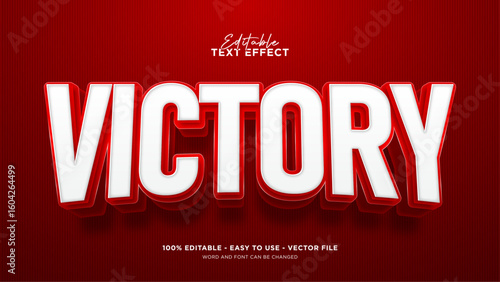 Editable victory 3d text effect, champion text effect template