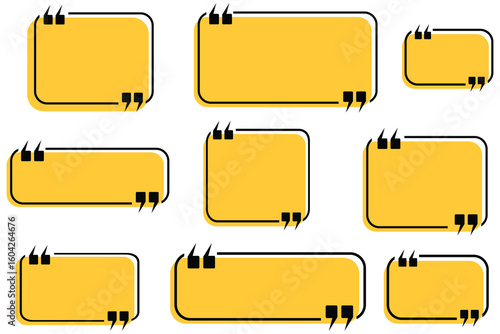 Quote box frame set, Yellow speech bubbles isolated vector set. Chat bubble in yellow, Speech bubble sign and symbol, Quote box icon. Vector illustration.