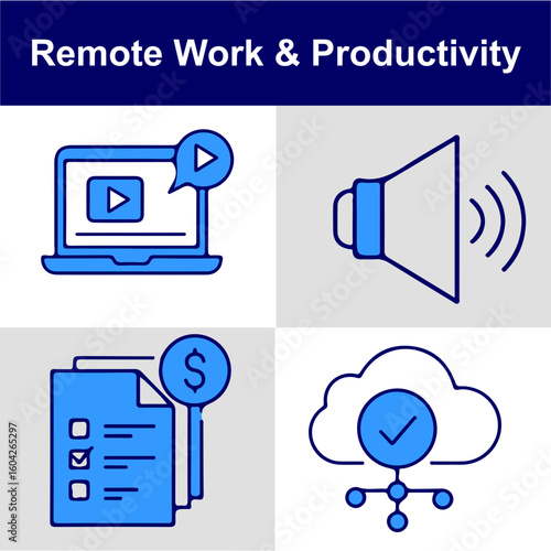 Remote Work & Productivity Outline Vector Icon Set