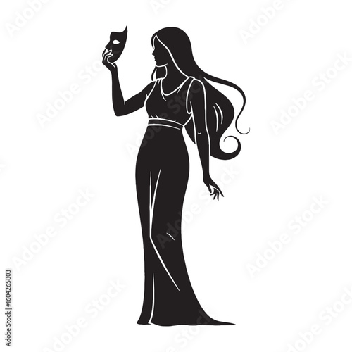 Illusory Apate black vector graphic, reflecting her misleading and unreal nature – Apate silhouette – Apate Vector – Silhouette of Apate – Greek goddess silhouette

