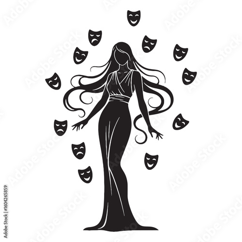 Sly Apate black vector asset, a truly modern digital image for diverse uses – Apate silhouette – Apate Vector – Silhouette of Apate – Greek goddess silhouette


