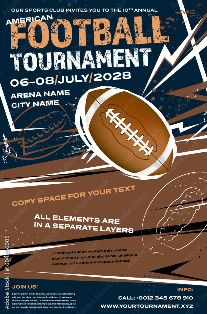 © Jaroslav Machacek - American football tournament dynamic poster template with ball © Jaroslav Machacek - American football tournament dynamic poster template with ball