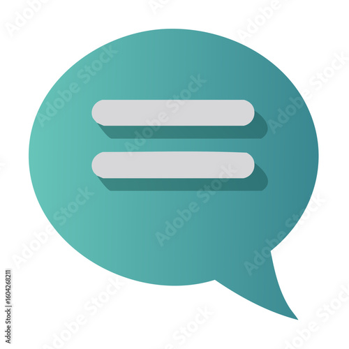 Teal communication bubble displaying two horizontal lines indicating speech or messaging concept conversation dialogue discussion
