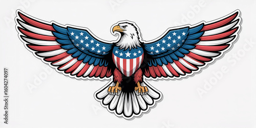 Patriotic American Bald Eagle with Wings Spread Wide in USA Flag Colors