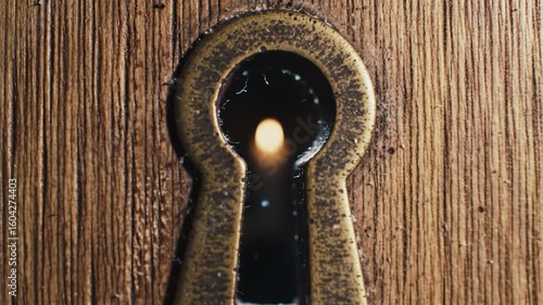 Wallpaper Mural Antique keyhole on weathered wood, soft light from within Torontodigital.ca