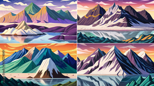 Sharp glacier peaks set banner in a remote Arctic wilderness with icy terrain and cold blue tones vector ideal for extreme nature and polar landscape themes	