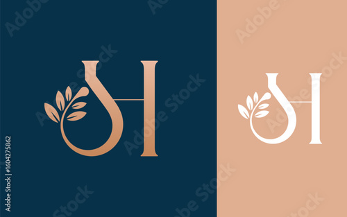 Abstract Initial letter H with natural oils logo design vector illustration