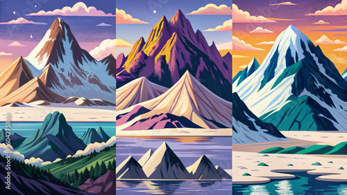 Sharp glacier peaks set banner in a remote Arctic wilderness with icy terrain and cold blue tones vector ideal for extreme nature and polar landscape themes	