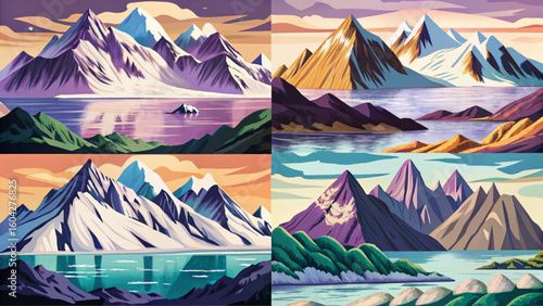Sharp glacier peaks set banner in a remote Arctic wilderness with icy terrain and cold blue tones vector ideal for extreme nature and polar landscape themes	