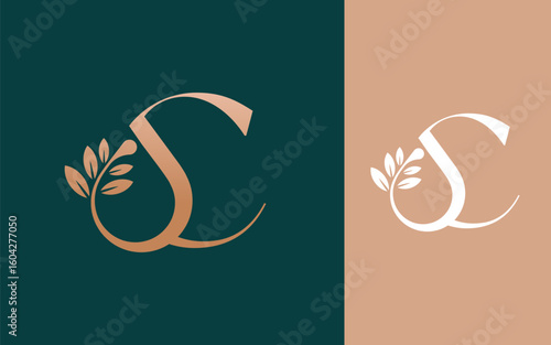 Abstract Initial letter C with natural oils logo design vector illustration