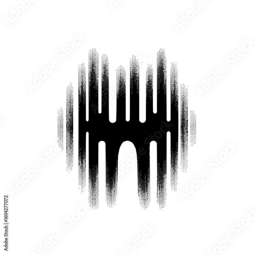 Abstract black and white design featuring vertical bars with rounded ends and halftone shading effect