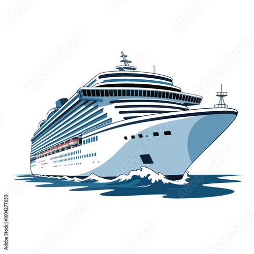 Large White Cruise Ship Sailing on Blue Ocean Waves Vector Illustration ocean liner