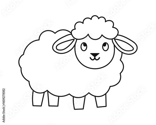 Cute outline cartoon sheep. Vector illustration
