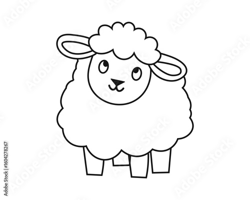 Cute outline cartoon sheep. Vector illustration