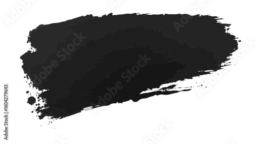 Thick black brush stroke with white line details and splatters