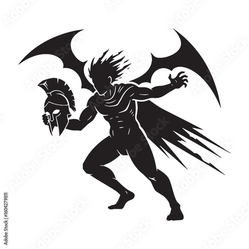 Dreadful Phobos black vector graphic, reflecting his chilling and unnerving nature – Phobos silhouette – Phobos Vector – Silhouette of Phobos – Greek god silhouette

