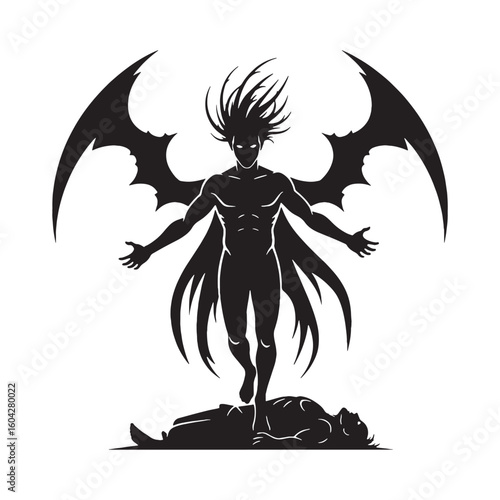 Fear-inducing Phobos digital black vector artwork, ideal for portraying the god of fear's unsettling presence – Phobos silhouette – Phobos Vector – Silhouette of Phobos – Greek god silhouette

