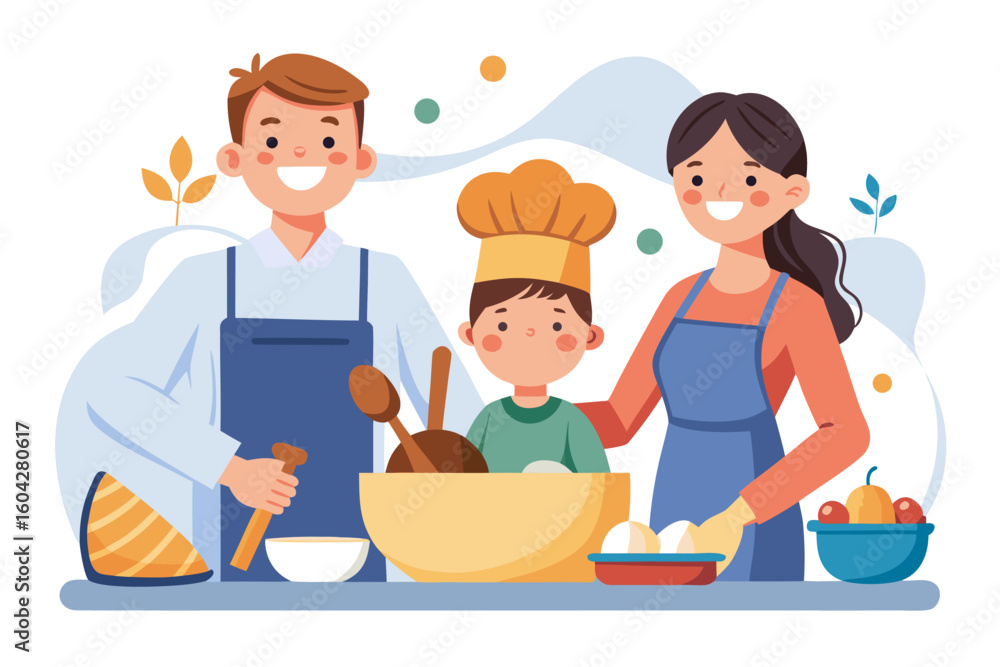 Mother Teaching Kids to Bake Bread – Family Cooking Illustration
Mother Teaching Kids to Bake Bread – Family Cooking Illustration