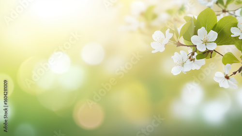 Ambiance printanière, fleurs blanches, sur les branches d'un arbre, cerisier. Arrière-plan de flou et lumière claire, ensoleillé. Printemps, été. Pour conception et création graphique
