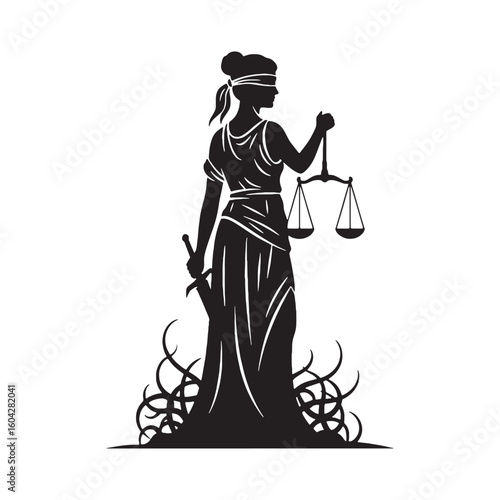 Balanced Themis digital black vector, a classic and easily adaptable option – Themis silhouette – Themis Vector – Silhouette of Themis – Greek goddess vector

