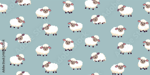 Seamless pattern of cute cartoon sheep. Vector illustration