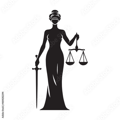 Ethical Themis black vector asset, a truly modern digital image for diverse uses – Themis silhouette – Themis Vector – Silhouette of Themis – Greek goddess silhouette

