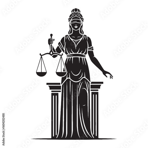 Law-abiding Themis black vector graphic, reflecting her adherence to divine principles and norms – Themis silhouette – Themis Vector – Silhouette of Themis – Greek goddess silhouette

