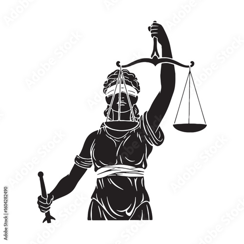 Orderly Themis digital black silhouette, showcasing her distinctive and structured form – Themis silhouette – Themis Vector – Silhouette of Themis – Greek goddess vector

