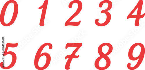 Red style number set from zero to nine in vector illustration