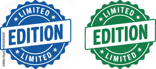 Limited Edition blue and green rubber stamp with stars and grunge texture effect vector illustration