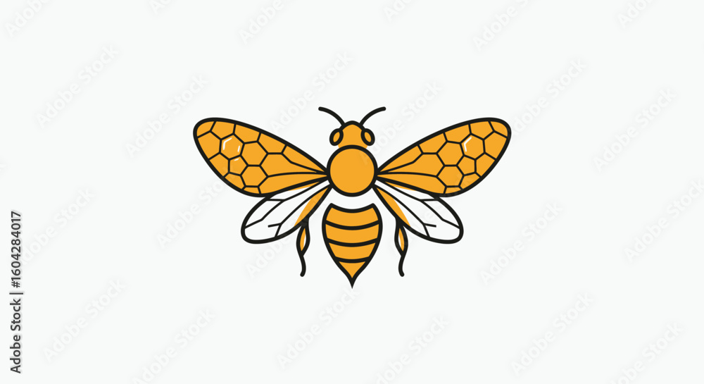 Obraz premium A cartoon bee with yellow and black stripes on a white background