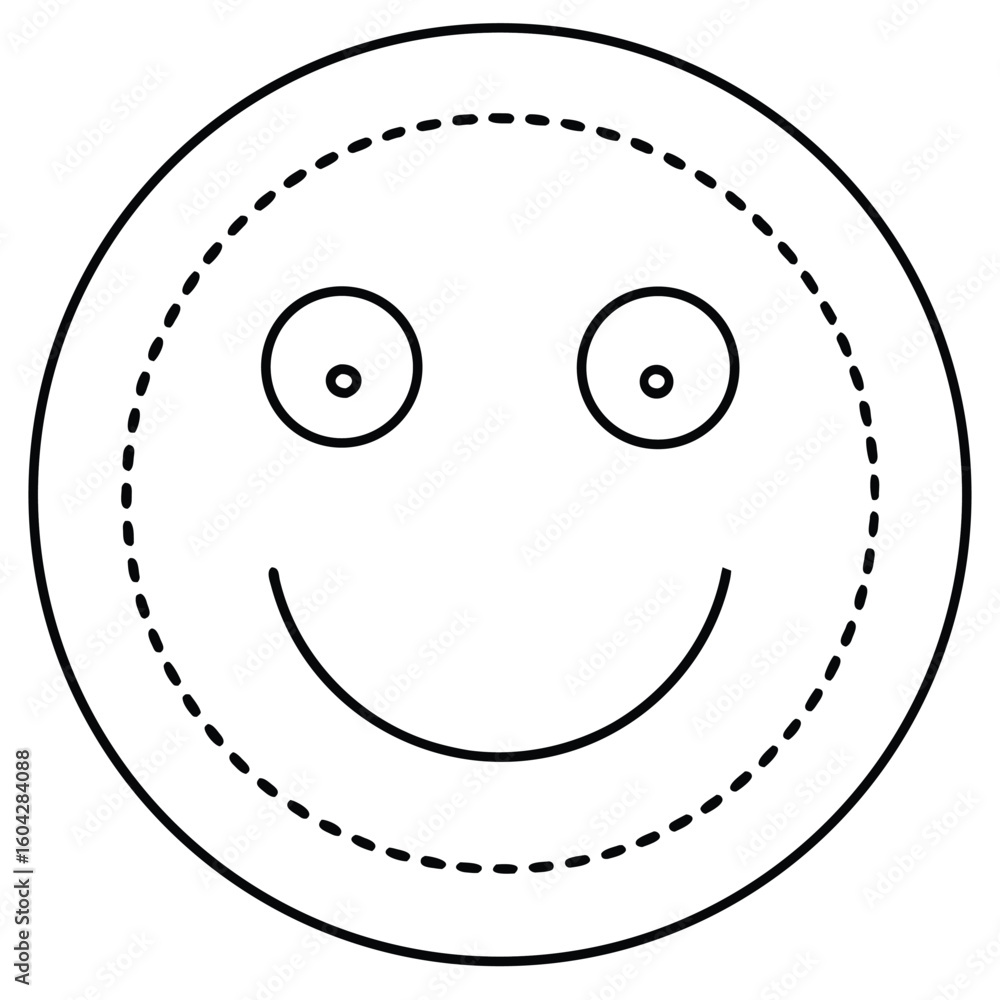 Fototapeta premium Whimsical line art smiley face design with a decorative dashed or dotted border element