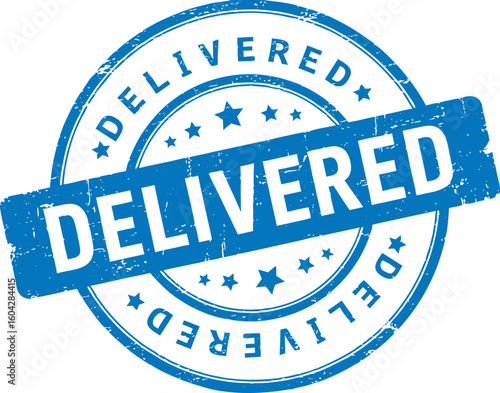 Delivered blue text stamp with star grunge effect vector illustration