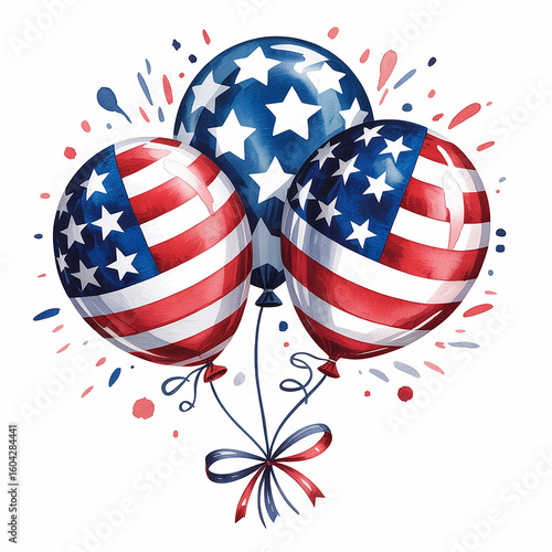 Patriotic American Flag Balloons Watercolor Illustration for Independence Day
