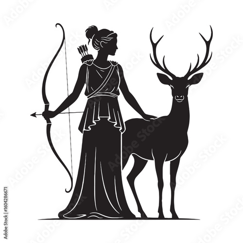 Simple Artemis digital black silhouette, designed for seamless integration into layouts – Artemis silhouette – Artemis Vector – Silhouette of Artemis – Greek goddess silhouette

