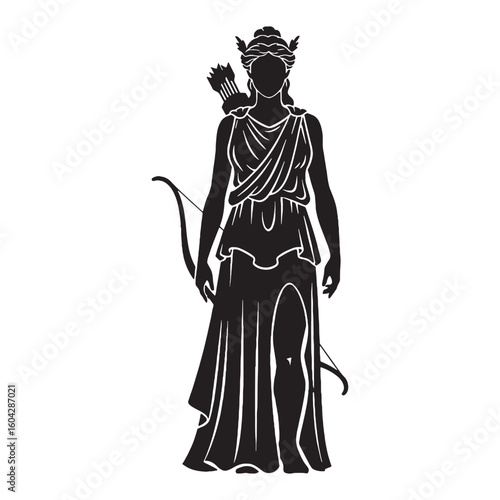 Swift-footed Artemis digital black vector, a classic and easily adaptable option – Artemis silhouette – Artemis Vector – Silhouette of Artemis – Greek goddess vector

