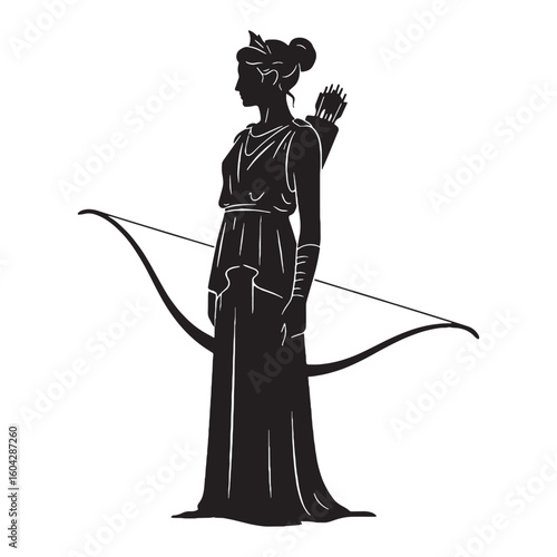 Sylvan Artemis black vector asset, a truly modern digital image for diverse uses – Artemis silhouette – Artemis Vector – Silhouette of Artemis – Greek goddess silhouette

